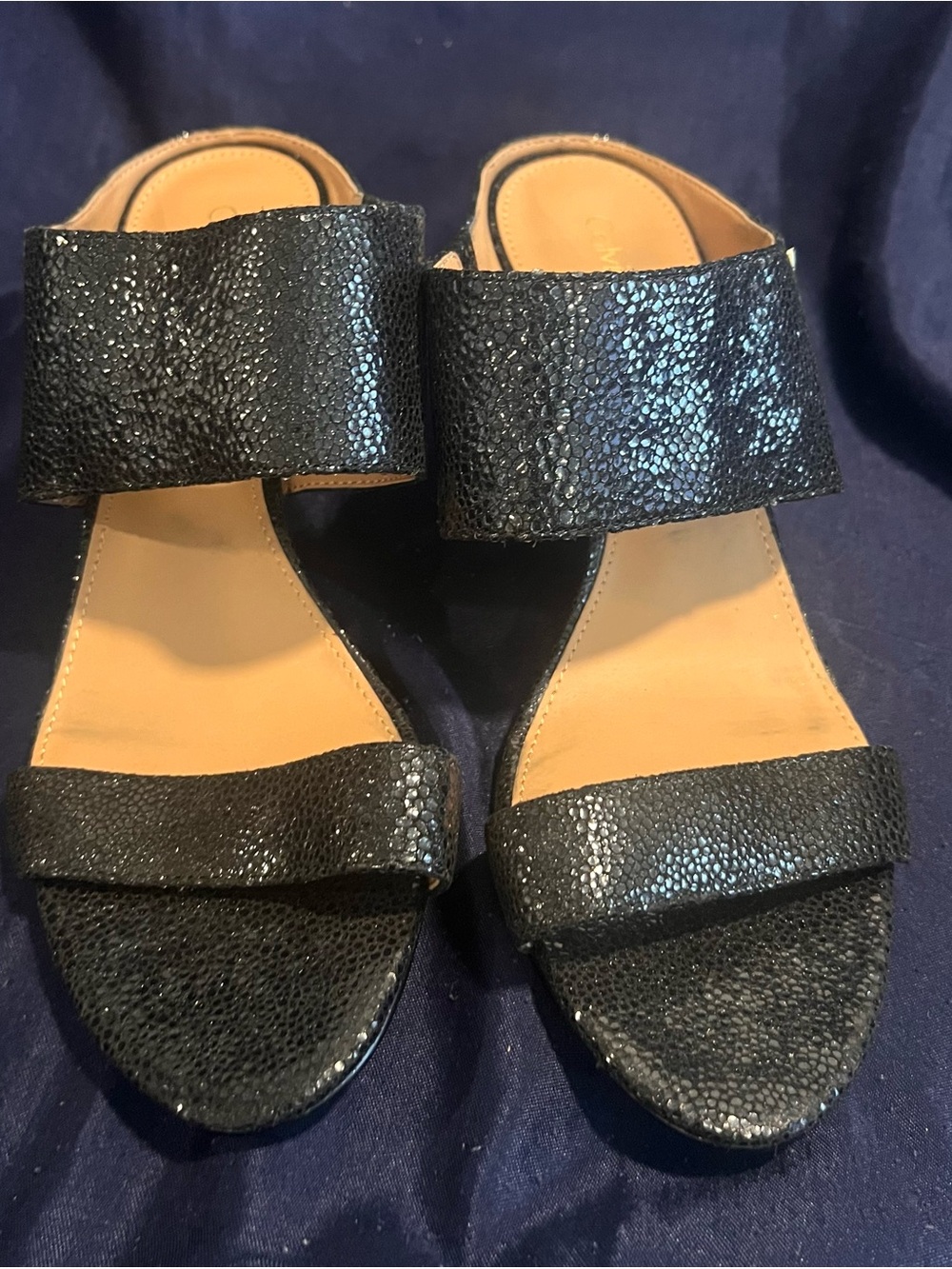 Calvin Klein Black Textured Two-Band Slide Mules
